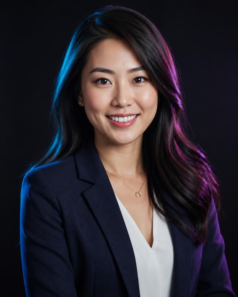 AI Data Analyst — photorealistic portrait of an AI Employee in business-casual attire